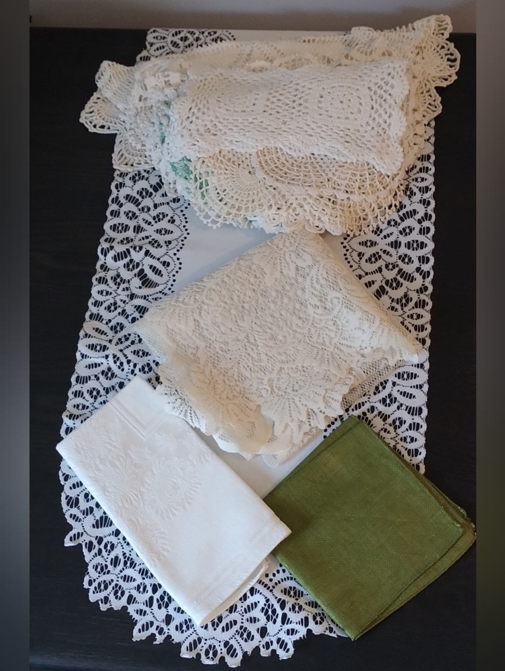 Vintage Lace Tablecloth, Dresser Runner And Various Doilies